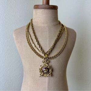 Upcycled Vintage Coro Medallion Pendant Necklace Gold Tone